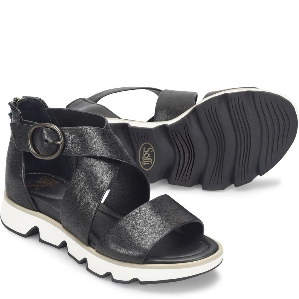 Sofft McKenna Black Chunky Leather Sandals Size 8